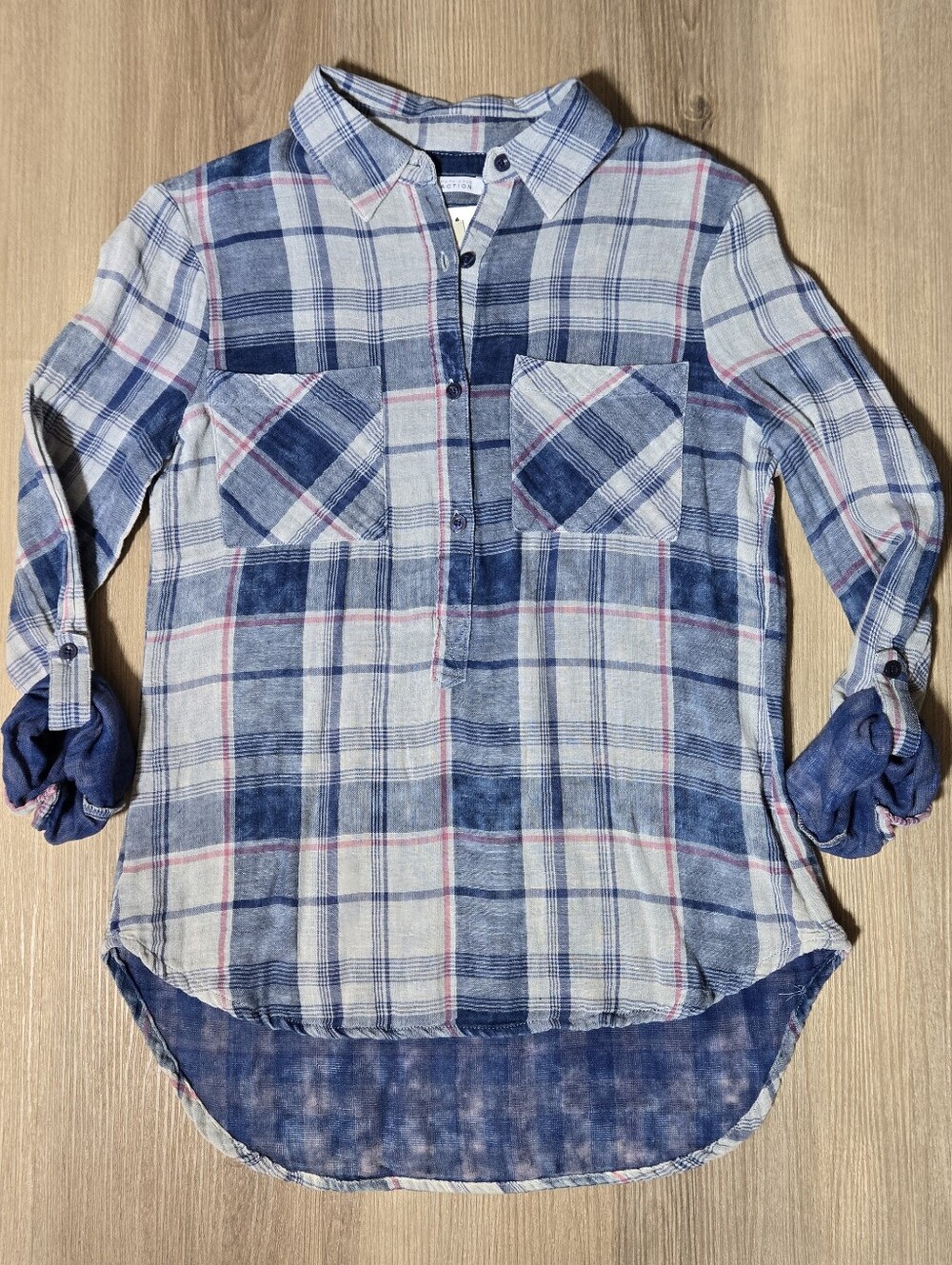 Kenneth Cole Reaction Plaid Henley in Light Blue, White and Pink